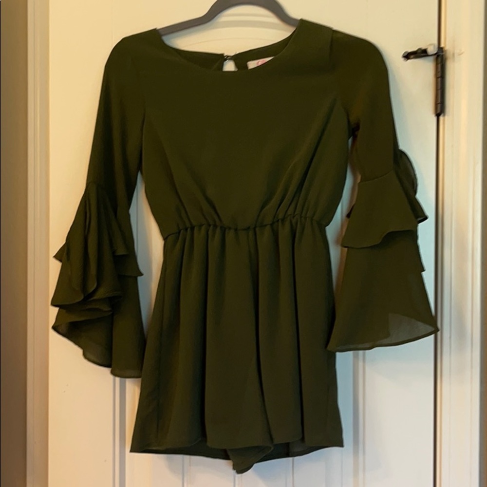 GB girls green romper boho M
